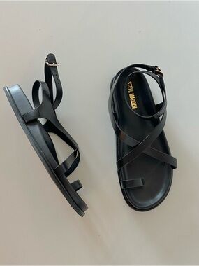 Steve Madden Zendra Black Leather Strappy Wrap Sandals 9.5